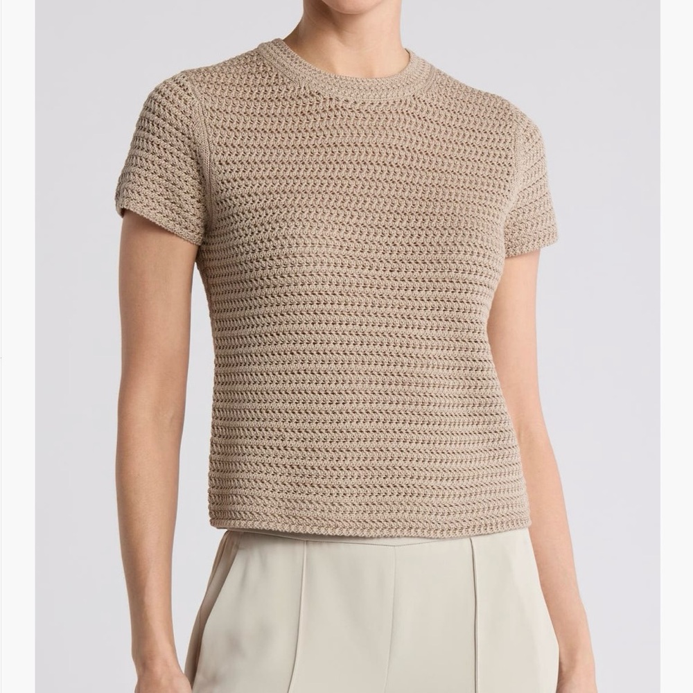 Vince Beige Knit Short Sleeve Top